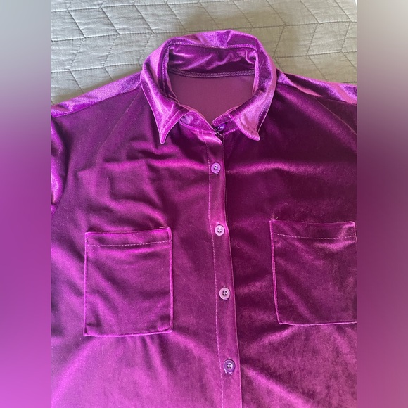 EUC size L womens STUNNING PLUM VELVET 21” pit to pit, 24.5” mid shoulder to hem - Picture 2 of 5